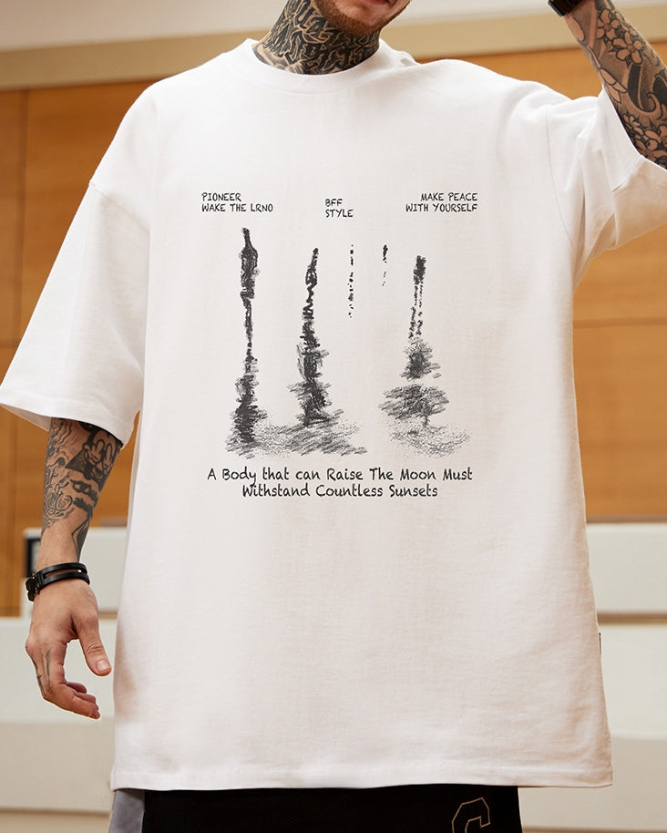 リフレクションアートプリント半袖Tシャツ U2287
