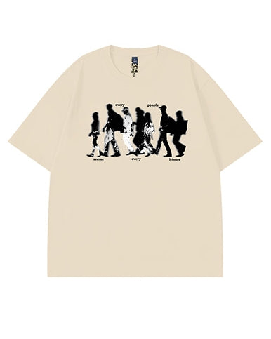 アートシルエットプリント半袖Tシャツ U2182