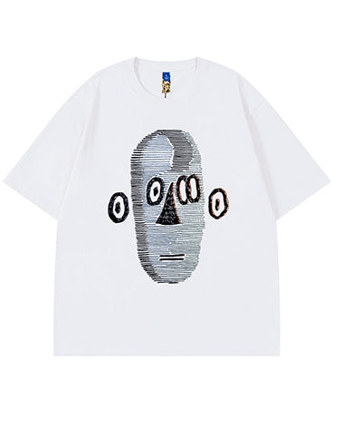 アブストラクトフェイス半袖Tシャツ U2179
