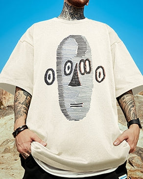 アブストラクトフェイス半袖Tシャツ U2179