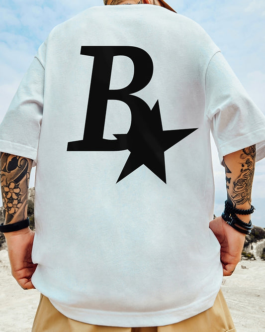 モノトーンスターエンブレムプリント半袖Tシャツ U2295