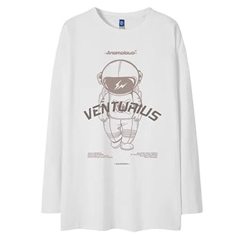 イラストラウンドネック長袖Tシャツ U2290