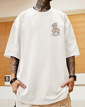 トライバルテイストカラフルバックプリント半袖Tシャツ U2329