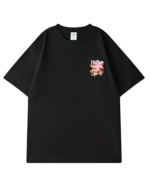 カラースプレーメッセージグラフィック半袖Tシャツ U2493
