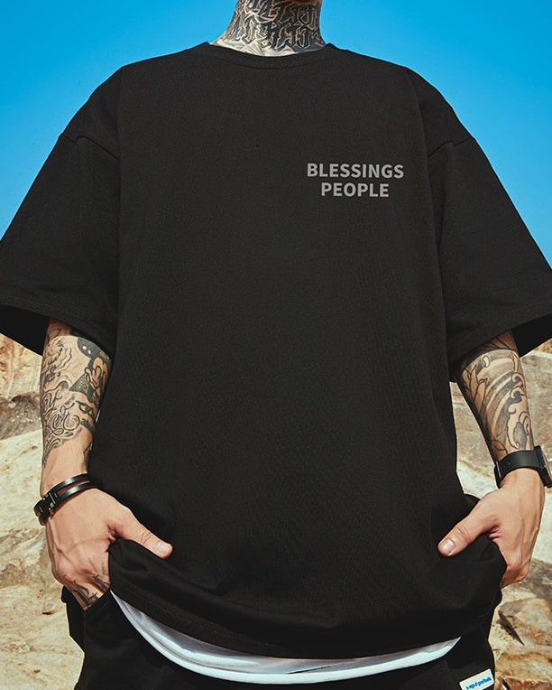ナイトスカイモチーフバックプリント半袖Tシャツ U2305