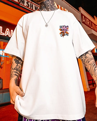 カラースプレーメッセージグラフィック半袖Tシャツ U2493