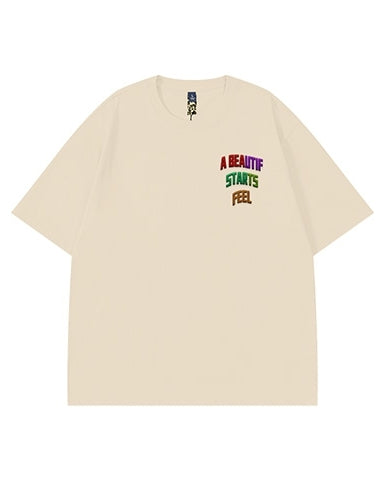 インパクトタイポグラフィグラフィック半袖Tシャツ U2175