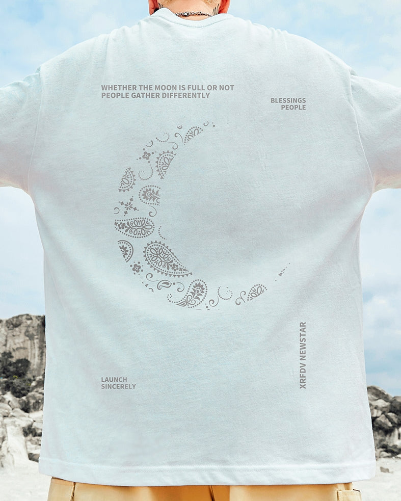 ナイトスカイモチーフバックプリント半袖Tシャツ U2305