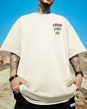 インパクトタイポグラフィグラフィック半袖Tシャツ U2175