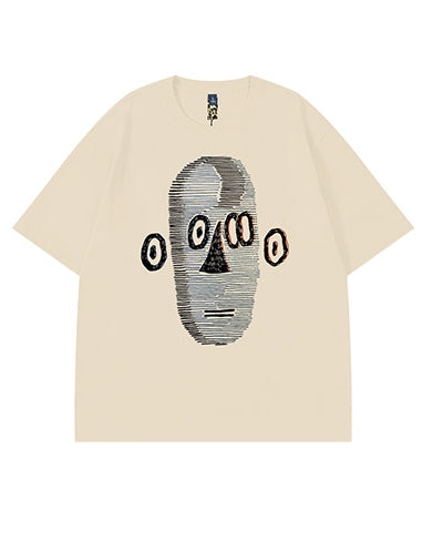 アブストラクトフェイス半袖Tシャツ U2179