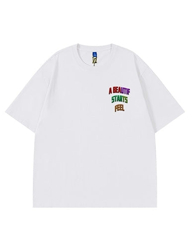 インパクトタイポグラフィグラフィック半袖Tシャツ U2175