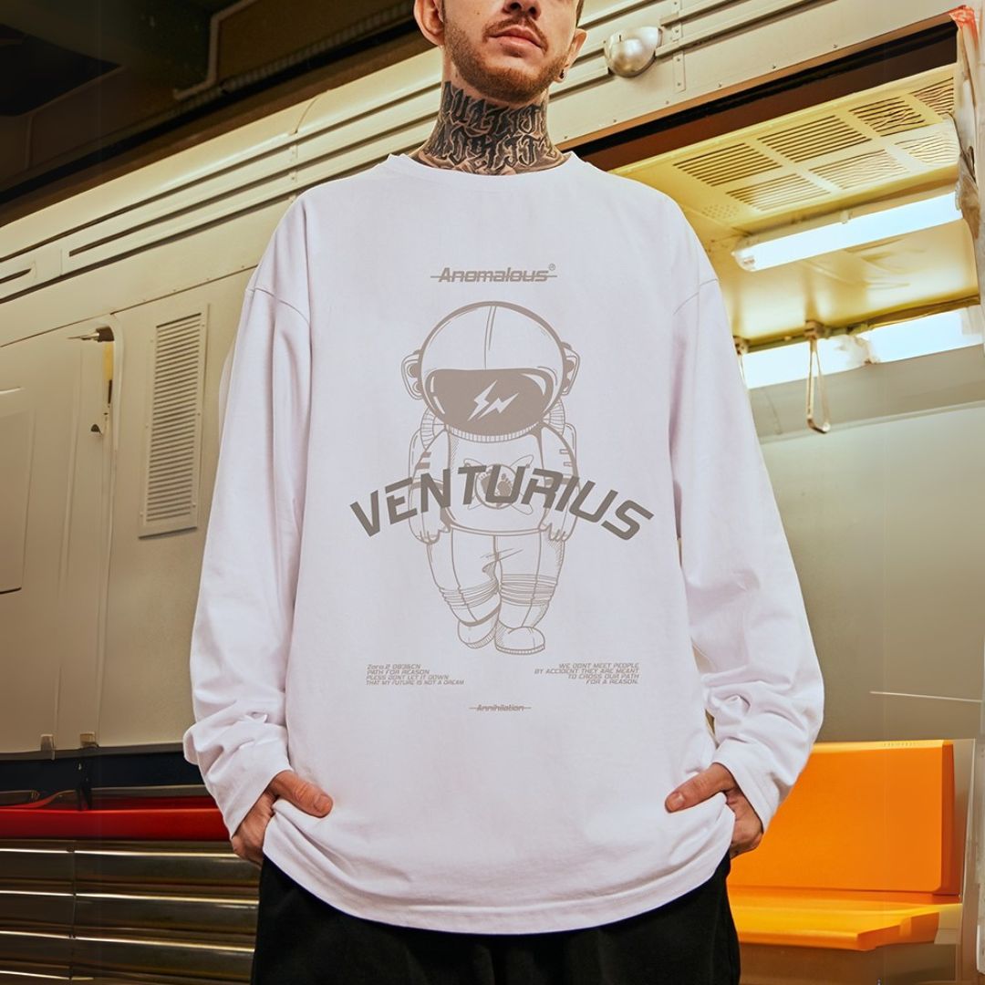 イラストラウンドネック長袖Tシャツ U2290