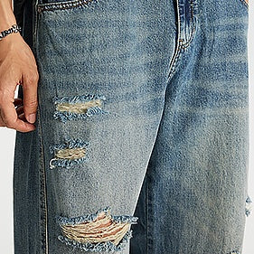 【OUTLET/即納】ワイドシルエットダメージデニムジーンズ U2361