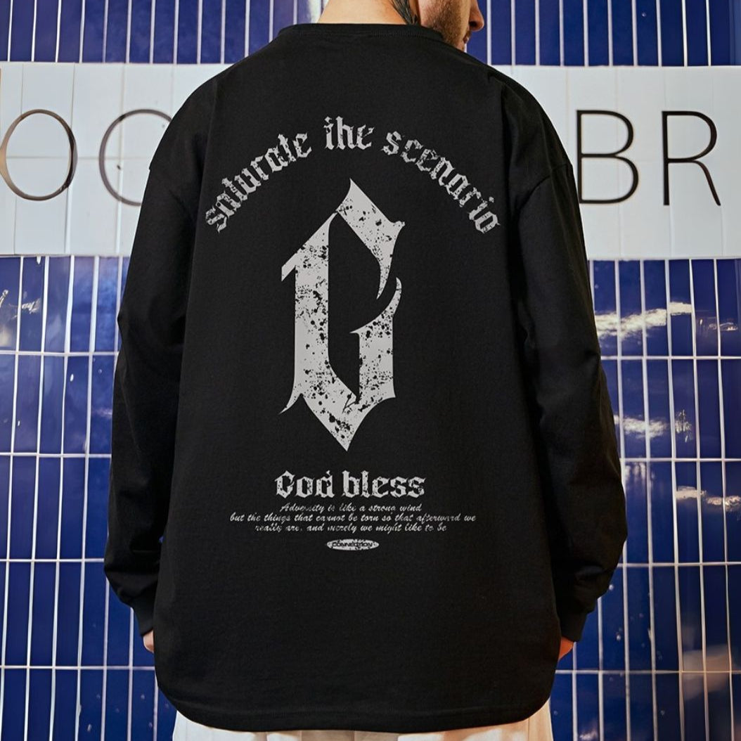 ストリートバックプリント長袖Tシャツ U2281