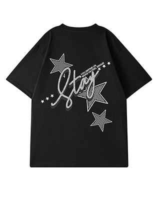 スターグリッターバックプリント半袖Tシャツ U2479
