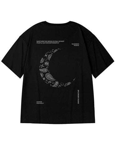 ナイトスカイモチーフバックプリント半袖Tシャツ U2305