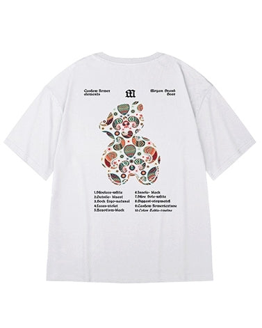 トライバルテイストカラフルバックプリント半袖Tシャツ U2329