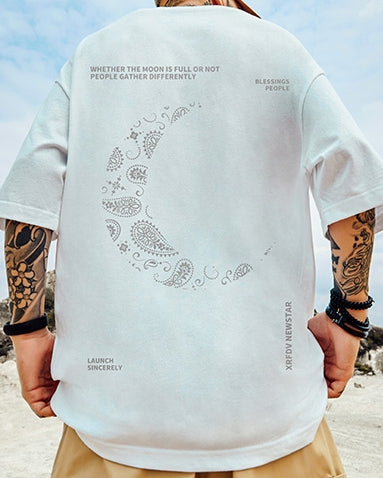 ナイトスカイモチーフバックプリント半袖Tシャツ U2305