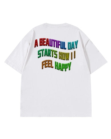 インパクトタイポグラフィグラフィック半袖Tシャツ U2175