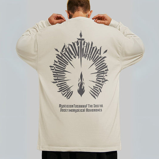 ラウンドネックバックプリント長袖Tシャツ U2269