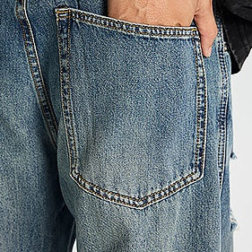 【OUTLET/即納】ワイドシルエットダメージデニムジーンズ U2361
