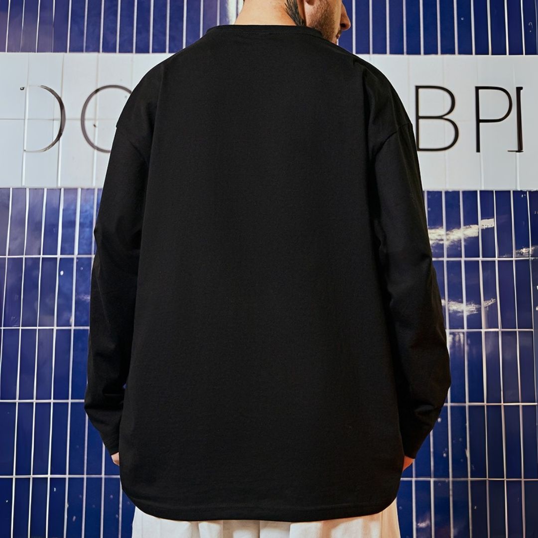 イラストラウンドネック長袖Tシャツ U2290