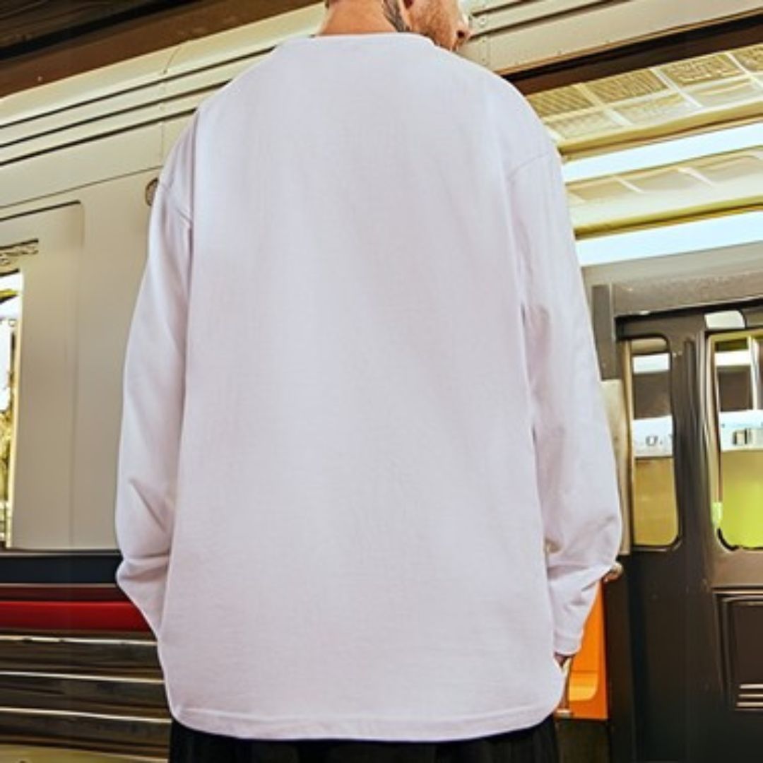 イラストラウンドネック長袖Tシャツ U2290