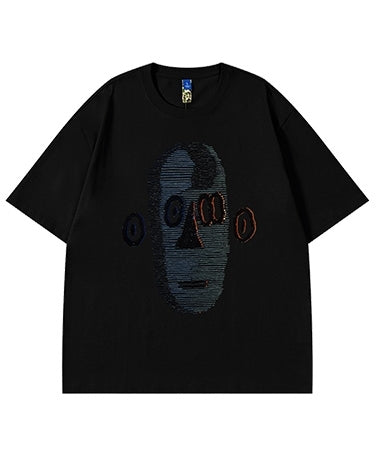 アブストラクトフェイス半袖Tシャツ U2179