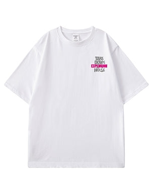 インパクトフォントダメージロゴ半袖Tシャツ U2491