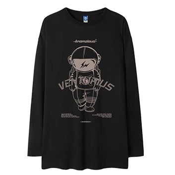 イラストラウンドネック長袖Tシャツ U2290