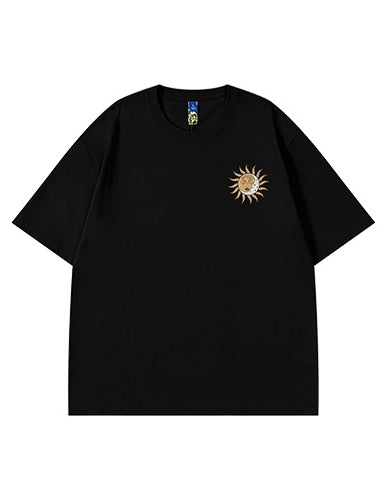 サイケデリックグラフィックメッセージ半袖Tシャツ U2117
