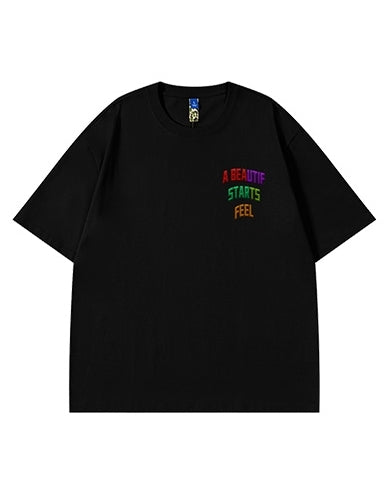 インパクトタイポグラフィグラフィック半袖Tシャツ U2175