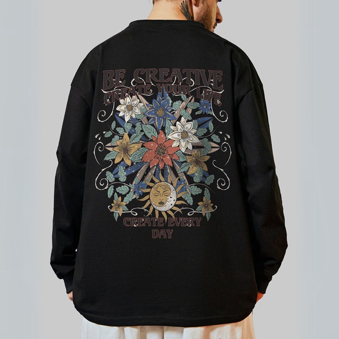 バックプリントクリエイティブ長袖Tシャツ U2267