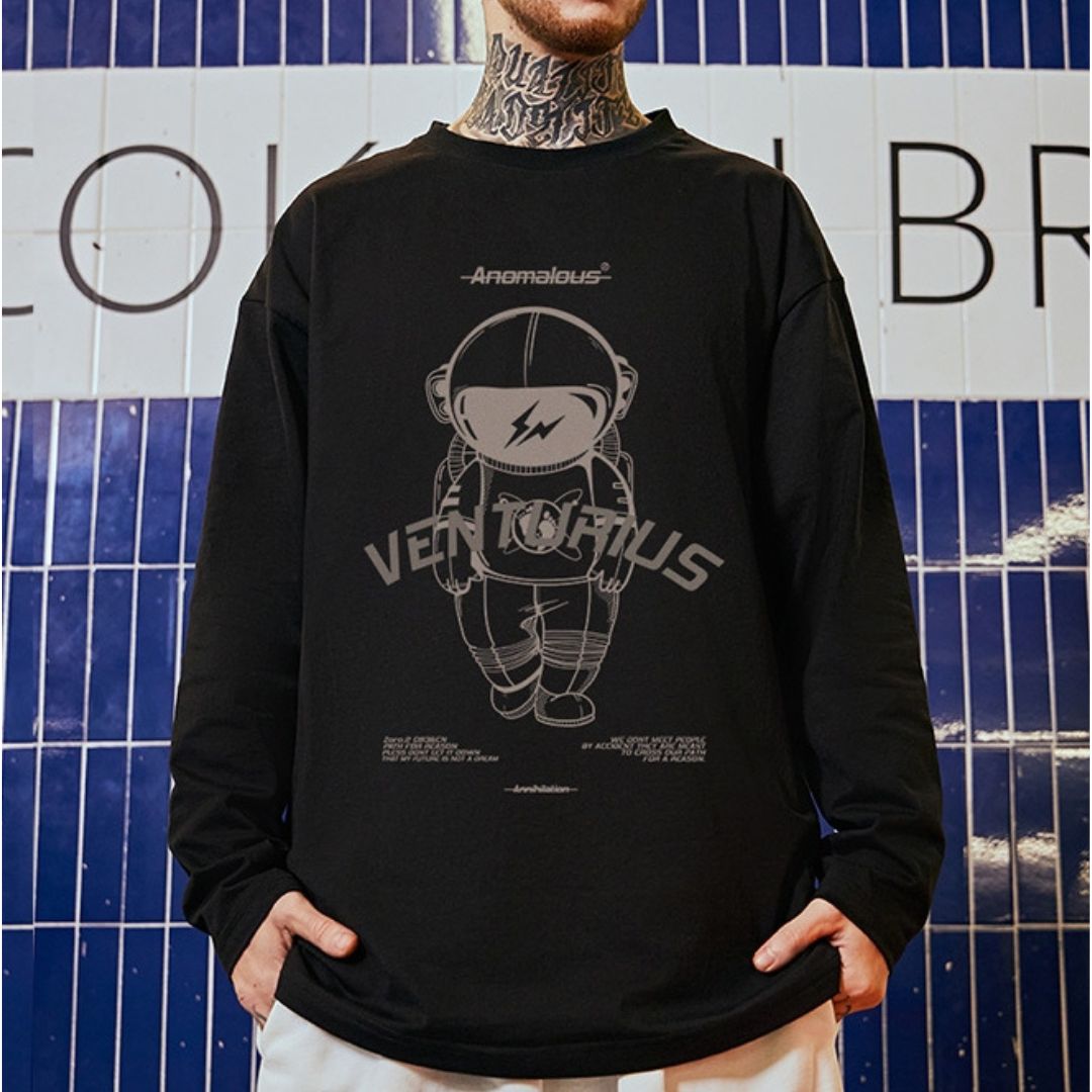 イラストラウンドネック長袖Tシャツ U2290