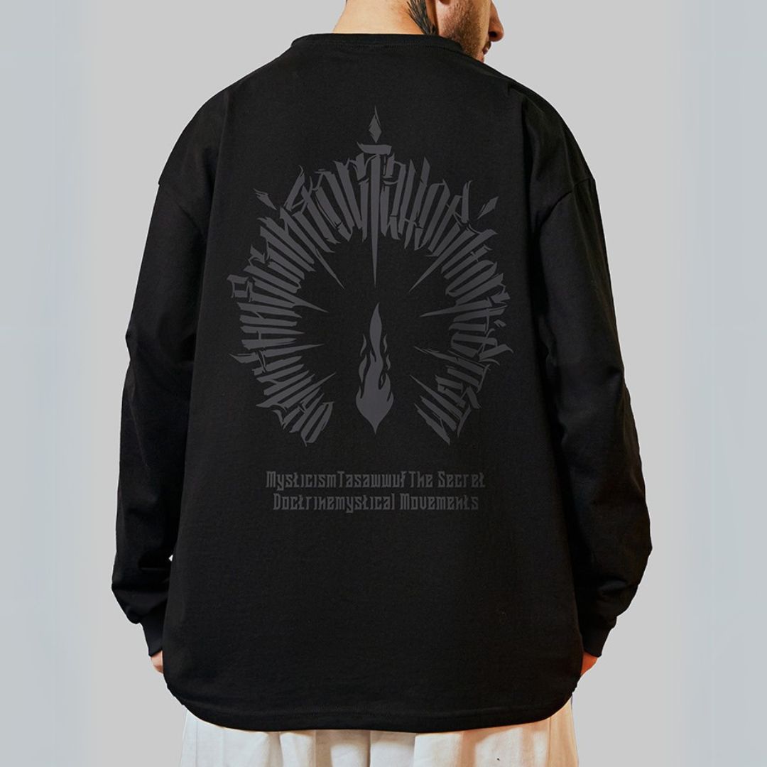 ラウンドネックバックプリント長袖Tシャツ U2269