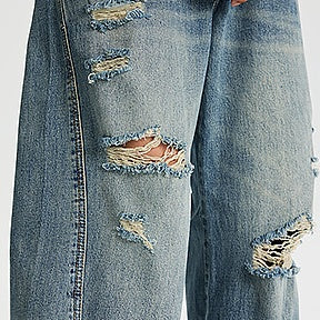 【OUTLET/即納】ワイドシルエットダメージデニムジーンズ U2361