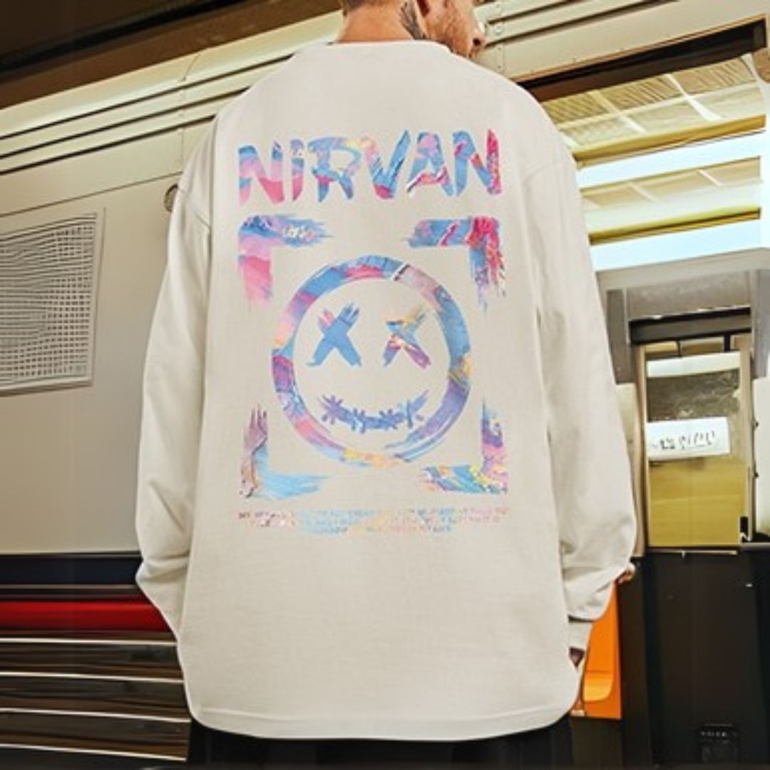 サークルストリートバックプリント長袖Tシャツ U2283