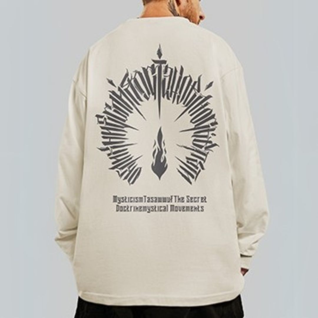 ラウンドネックバックプリント長袖Tシャツ U2269