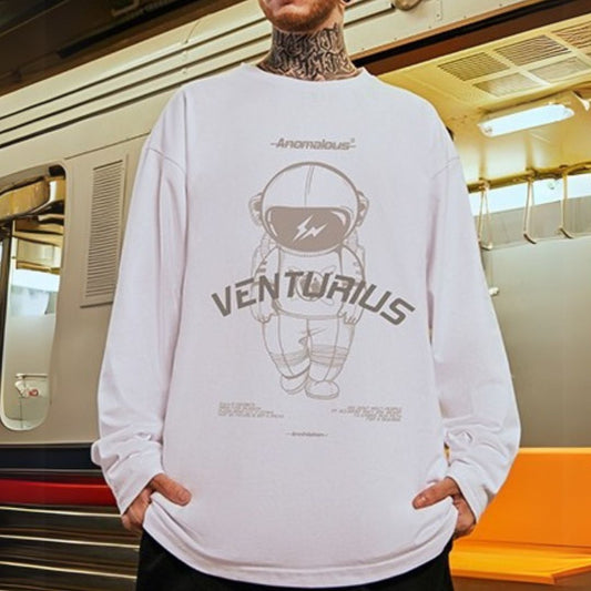 イラストラウンドネック長袖Tシャツ U2290