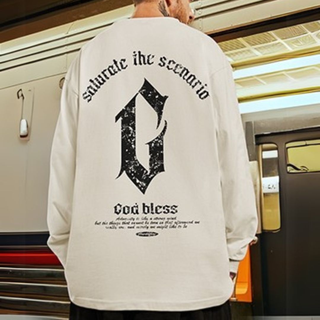 ストリートバックプリント長袖Tシャツ U2281