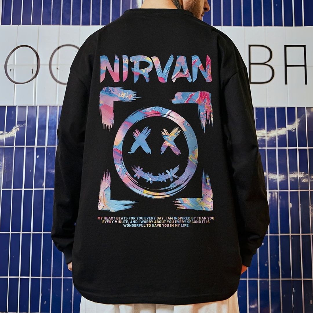 サークルストリートバックプリント長袖Tシャツ U2283