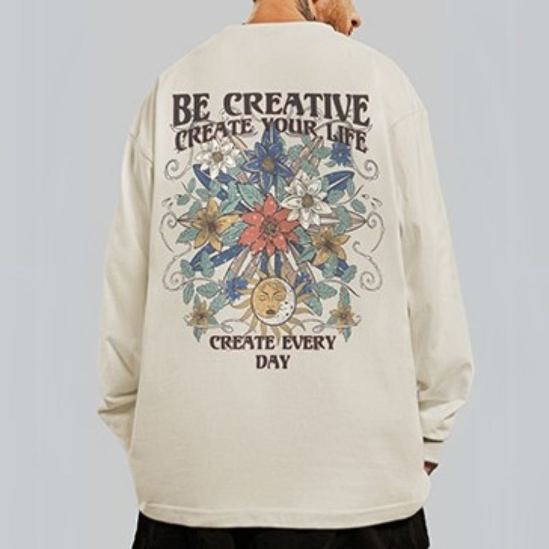 バックプリントクリエイティブ長袖Tシャツ U2267