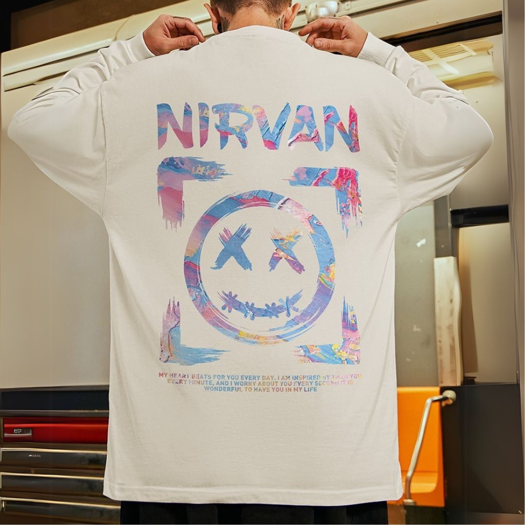 サークルストリートバックプリント長袖Tシャツ U2283