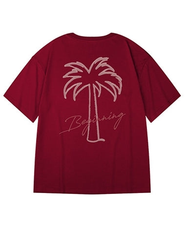 シンプルパームグラフィック半袖Tシャツ U2196