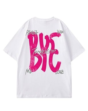 ビッグタイポストリートメッセージ半袖Tシャツ U2499