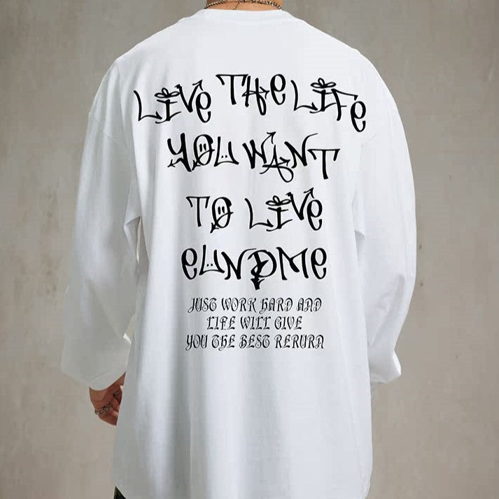 レターバックプリントストリート長袖Tシャツ U1891