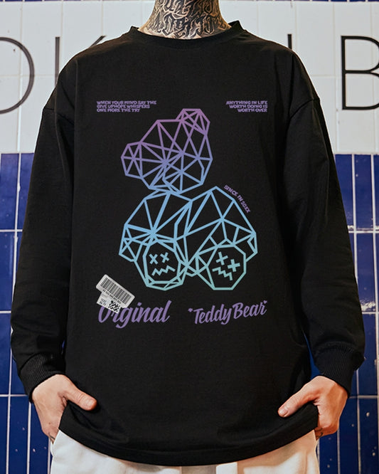 ジオメトリックベアポップグラフィック長袖Tシャツ U2367