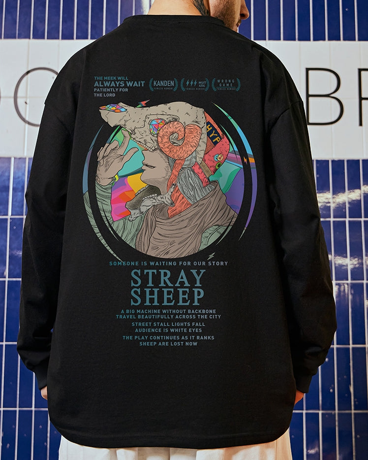 カラフルシンボルヒューマンモチーフ長袖Tシャツ U2366