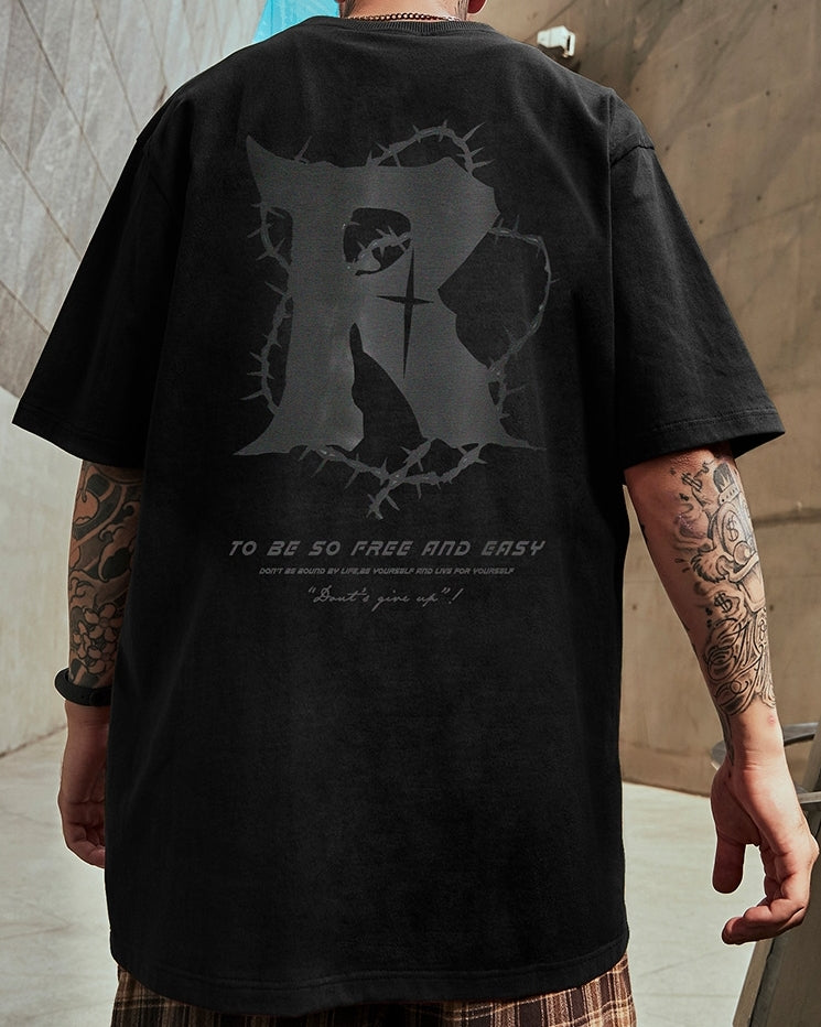 ダークストリートバックプリント半袖Tシャツ U2202