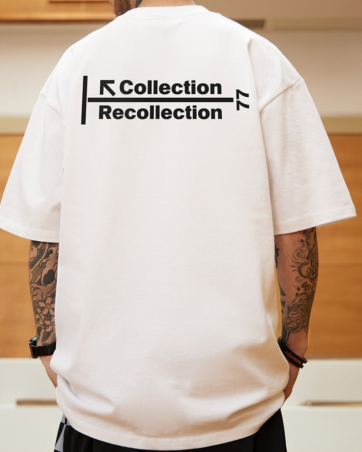 モノクロテキストアート半袖Tシャツ U2200